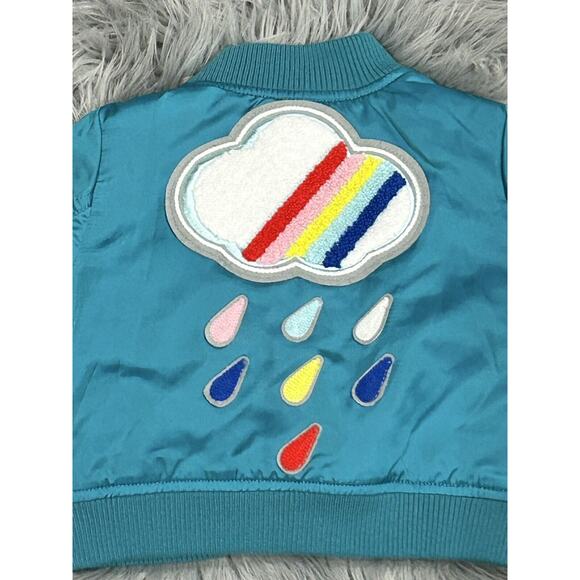Cat & Jack Teal Bomber Jacket W/Rainbow Appliquéd Back Size 12month‎ - Picture 3 of 4